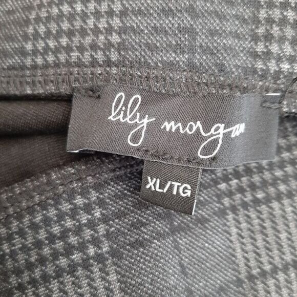 LILY MORGAN Slim Leg Pull-on Stretch Grey Plaid Pants Sz XL - Picture 9 of 10